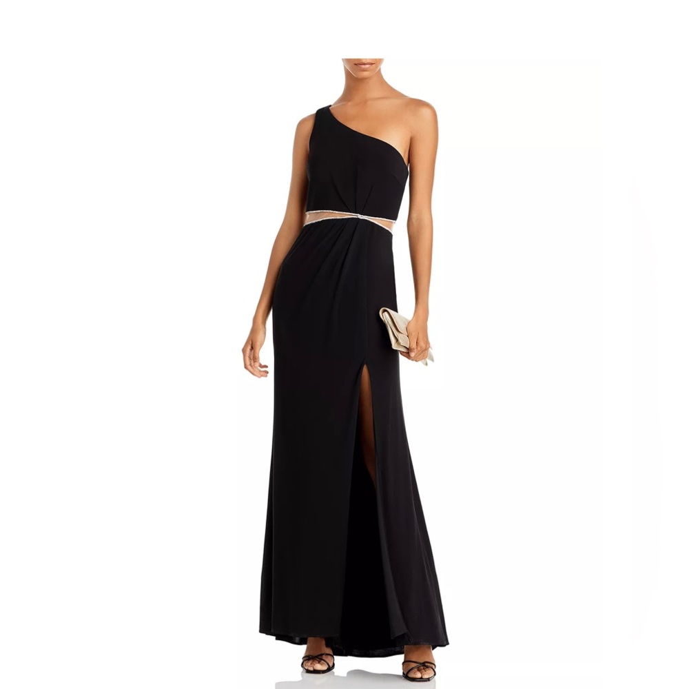 AQUA One Shoulder Cutout Waist Gown